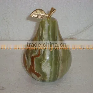 PAKISTAN SUPPLIER Natural Color KITCHEN AND DINING DECORATION ONYX PEAR WITH BRASS LEAF HANDICRAFTS thumbnail-2
