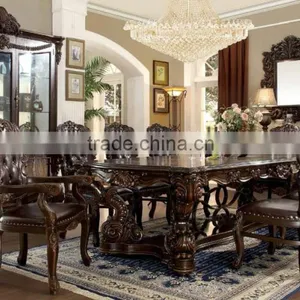 Ivory White Antique European Style Royal Hand Carved 8 Persons Long Dining Table With Matching Side Chair(MOQ=1 SET) thumbnail-4