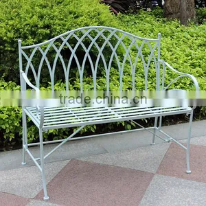 Foldable Blue Wrought Iron Outdoor Bench thumbnail-2