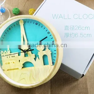 Fashion 10" Wood Color Clock With Iron Tower Shape, Creative Mute Wall Clock For Decoration thumbnail-5
