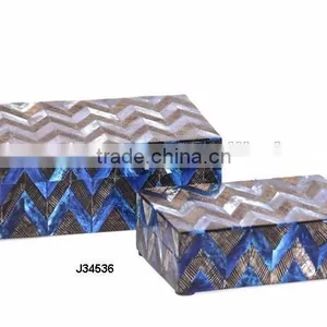 Two Shade Blue Chevron Pattern Bone Mosaic Wooden Box Match Available in All Sizes and Colours thumbnail-1