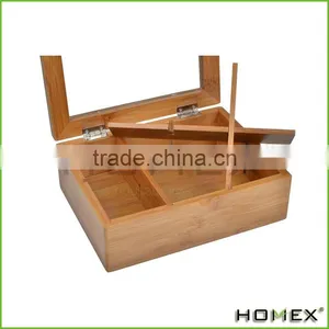 Function Bamboo Tea Box Bag Storage Box With 6 Divide /Homex_Factory thumbnail-2