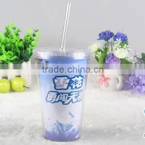 Double Wall Plastic Acrylic Paper Insert Tumbler With Straw thumbnail-2