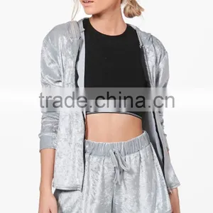 Velvet Jackets Velour Short And Hoodie Jackets Set, Wholesale Designer Clothing thumbnail-2