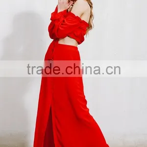 New Design 2017 Summer Two Piece Set Party Sexy Dress Women Vintage Club Off Shoulder Chiffon Red Long Maxi Dress thumbnail-3