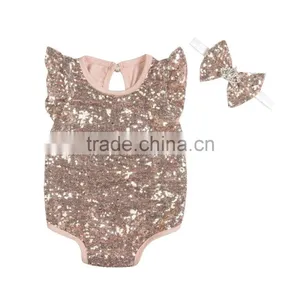 100%organic Cotton Wholesale Baby Sequins Romper Short Sleeve Cotton Baby Rompers thumbnail-5