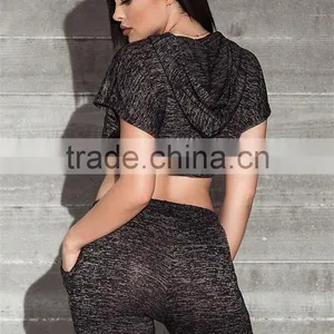 MGOO Custom Made Women Running Jersey Hoodie Black Marled Split Crop Tops Jumpers Fashion Sport Tops thumbnail-6