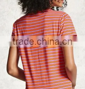 2017 Women Fashion T-shirt Cotton Striped Short Sleeve Printed OEM Service Wholesale thumbnail-2