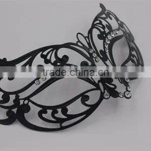 Glossy Metal Black Mask Diamante Rhinestones Italy Costume Masquerade Halloween thumbnail-2