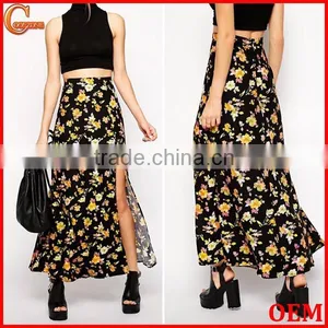 100% Viscose Fashion High Split All Over Floral Print Long Skirt thumbnail-1