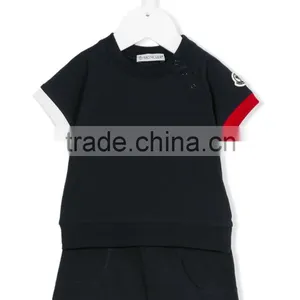2017 New Design Custom Summer Kids Color Block Tracksuit Clothes Set Kids Active Wear Baby Clothes Set thumbnail-3