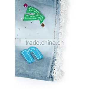 Standard Size Wholesale Fashion Lace Hem Cheap Denim Jeans for Kids thumbnail-5