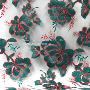 China Manufacture India Flower Mesh Net Embroidered Lace Fabric for Garment thumbnail-1
