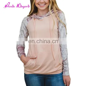 Factory Price Pink Plum Velvet Latest Design Crewneck Sweatshirt With Pockets thumbnail-1