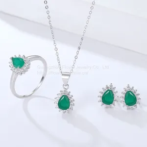 The Platinum Gold Plated 925 Sterling Silver Jewelry Set Rings Inlay Water Drop Sapphire thumbnail-5
