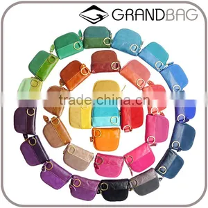 Colorful Genuine Waxy Leather Ladies Zipper Coin Purse Change Bag With Keyring thumbnail-1