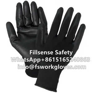 13Gauge Polyester Liner Polyurethane / PU Coated Work Gloves (Black-Black) EN388 3131X thumbnail-4