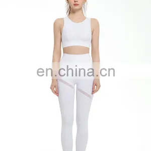 Custom Logo Women Sportswear Suit Set Back Hollow Out Bra And High Waist Leggings Two Piece Yoga Set Sexy Mesh Gym Running Wear thumbnail-4