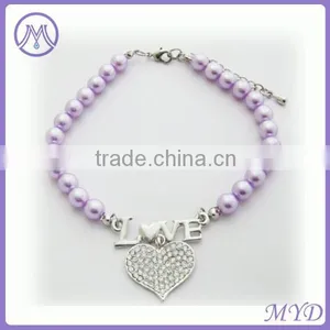 Rhinstone Heart Love Charm Pearl Pet Necklace for Dog and Cat Jewelry thumbnail-2