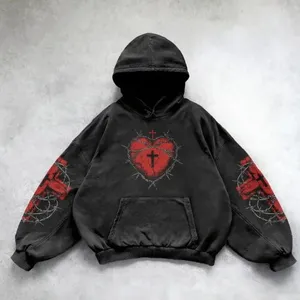 New Retro Oversized Black Winter Embroidered Hoodie Solid Loose Pullover Sweatshirt 100% Cotton Streetwear for Men and Women thumbnail-1