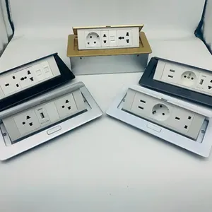 Recessed Hidden Desk Power Strip Surge Protector, 2 AC Outlets, Dual USB Ports, With Wireless Charging, for Home, Office. White thumbnail-1