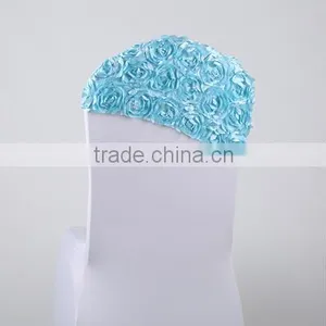 White Spandex Chair Cover With Pink Rosette Cap thumbnail-5