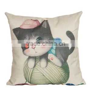 2016 Hot Sale 100% Polyester Home Decorative Cat Printing Linen Cheap Cushion Cover thumbnail-3