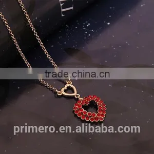 New Arrival High Quality Red Crystal Stone Love Heart Ladies Stud Earrings / Necklaces Jewelry Sets thumbnail-5