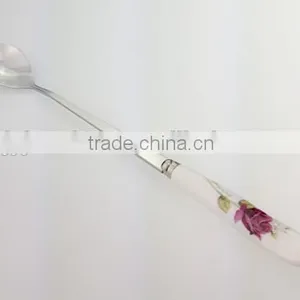 Children Stainless Steel Round Spoon With Pretty Rose Ceramics Handle thumbnail-1