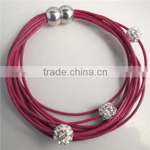 2013 Fashion Cowhide Leather Magnetic Clasps Bracelets Brown Clear Rhinestone Beads 20cm(7 7/8") Mix Order RBB061 thumbnail-1