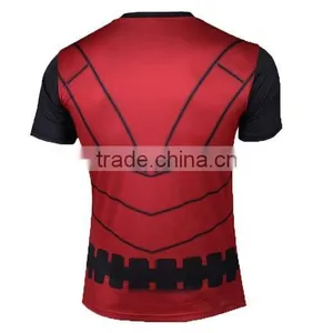 Polyester Spandex Short Sleeves Black Red Compression Shirt / Rash Guard With Custom Design thumbnail-2