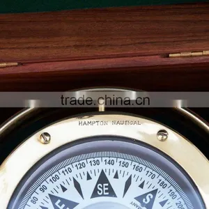 Beautiful Nautical Solid Brass Gimbal Compass With Rosewood Box 13441 thumbnail-3