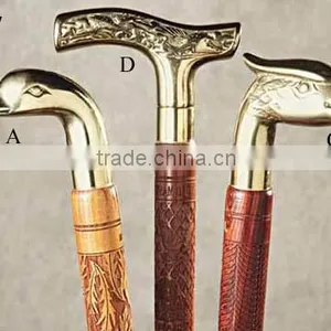 Wooden Walking Stick With Brass/Metal Handles thumbnail-1