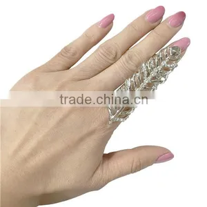 Hollow Gothic Armour Adjustable Charm Rhinestones Crystal Link Finger Ring thumbnail-5