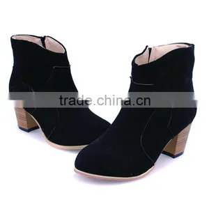 Spring and Autumn Fashion Vintage Women's Thick Heel Boots Solid Color Nubuck Leather Side Zipper Women Boots With a Single thumbnail-2