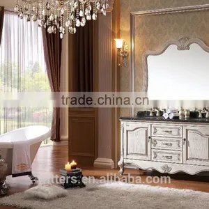 European Style Wood Bathroom Vanity Exquisite Carved Beige Solid Wood WTS804 thumbnail-3