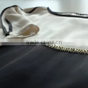 100% Silk Contrast Color Dress With Beaded Round Collar thumbnail-3