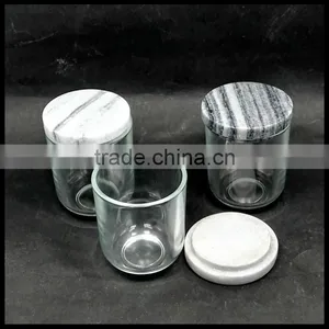 Chinese Supplier Small Round Glass Candle Holder With Marble Lid 90ml thumbnail-2