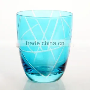 Hand Blown Crafted Color Drinking Glass Cup With White Strip thumbnail-1