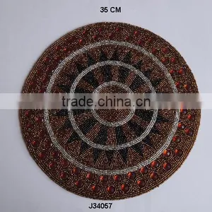 Round Brown and Amber Glass Bead Place Mats With Patterns Available in More Colours and Patterns thumbnail-1