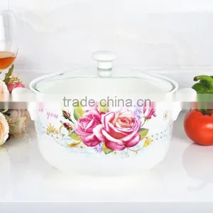 8" Porcelain Round Saucepot Microwave Safe With Glass Lid thumbnail-2