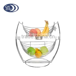 2 Tier Chrome Swinging Fruits Vegetable Bowl Basket Rack Storage Stand Holder thumbnail-4