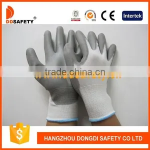 DDSAFETY Thin Nylon PU Coating Working Safety Glove Light White Nylon With Grey PU Glove thumbnail-1