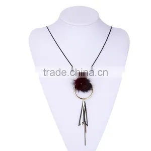 Mink Fur Ball Hoop Triangle Pendant Necklace Hot Selling Geometric Necklace thumbnail-3