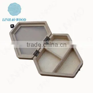 Hexagonal Shape Natural Wood Box With Glass Window thumbnail-2