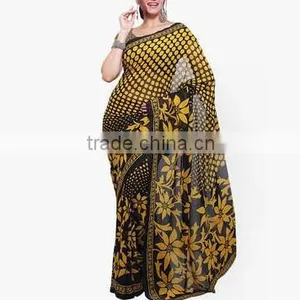 2016 Indian Traditional Saree Print Series Chiffon Long Irregular Women Dress thumbnail-2
