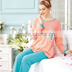 Lady Long Sleeve Sleepwear Casual Women Cotton Pajamas thumbnail-1