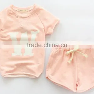 Wholesale Childrens Clothing Set W Alphabet Bamboo Cotton Short T-shirt With Hot Shorts 2pcs Suits for Girl thumbnail-2