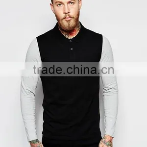 Best Price MGOO OEM Factory Long Sleeve Muscle Polo With Contrast Sleeves In Black thumbnail-5