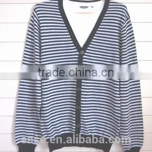 Thin Stripes Black and White Classic Cardigan Men's Button up Sweater thumbnail-4